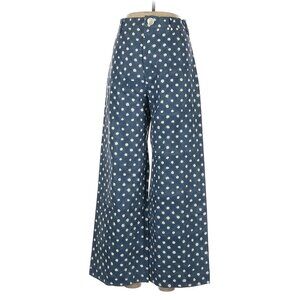 NWT SZ Blockprints Hand Block-Printed Disco Pants in Blue Polka Dots Canvas L